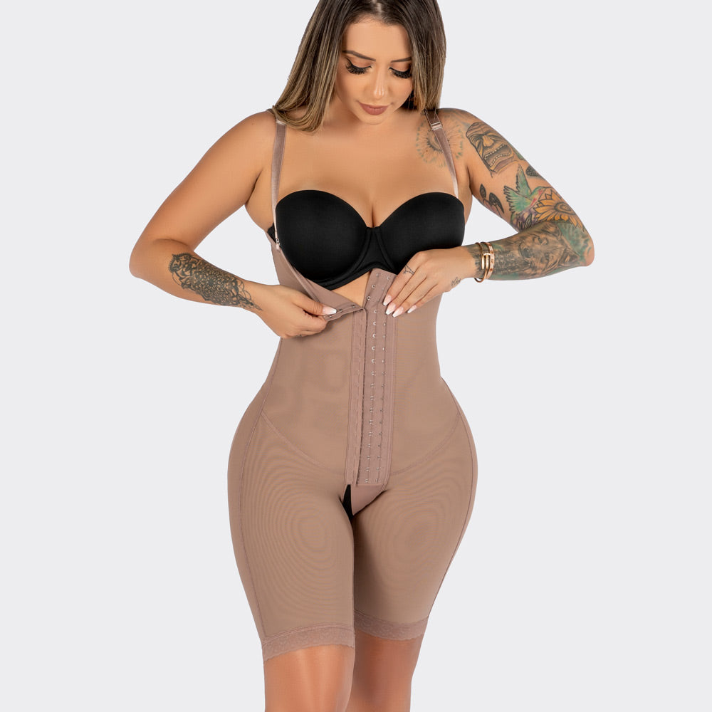 High Compression Mid Thigh Faja With Butt Lifter- Cocoa