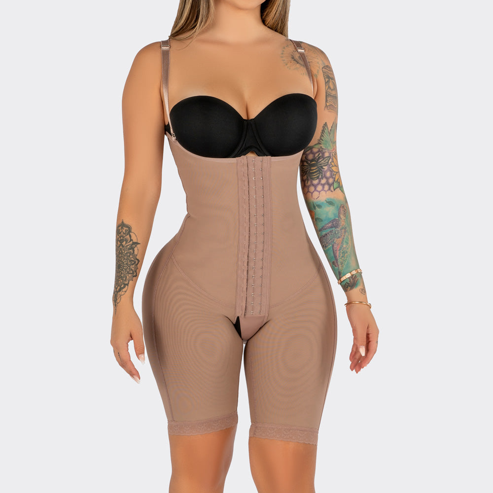 High Compression Mid Thigh Faja With Butt Lifter- Cocoa