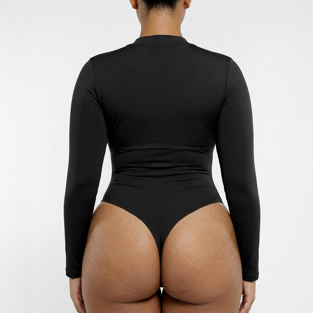 Deep V Zip Long Sleeve Contour Bodysuit