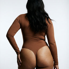 Deep V Zip Long Sleeve Contour Bodysuit