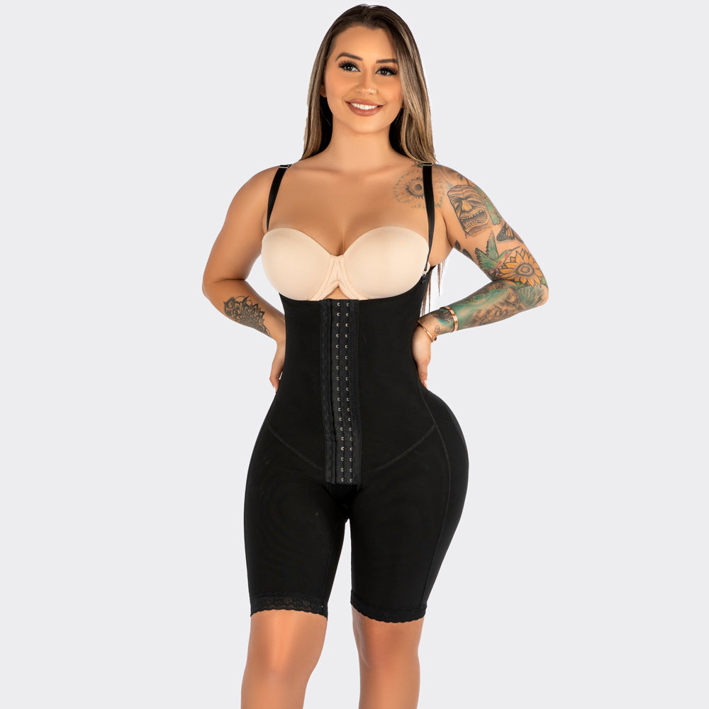 High Compression Mid Thigh Faja With Butt Lifter- Black